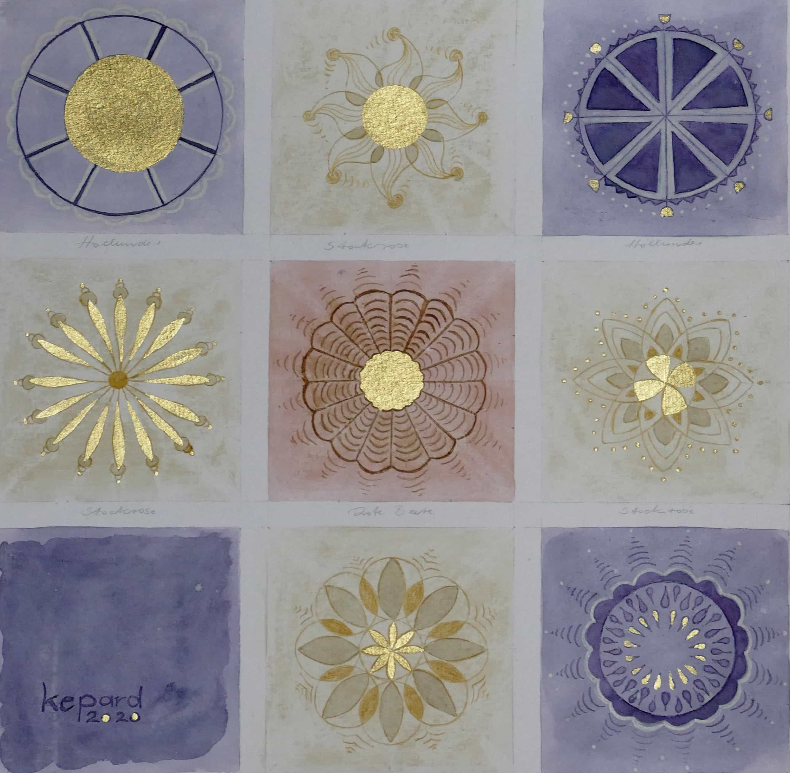 01 Studien 2020 Pflanzenfarbe Edelsteinpigmente auf Papier 30x30