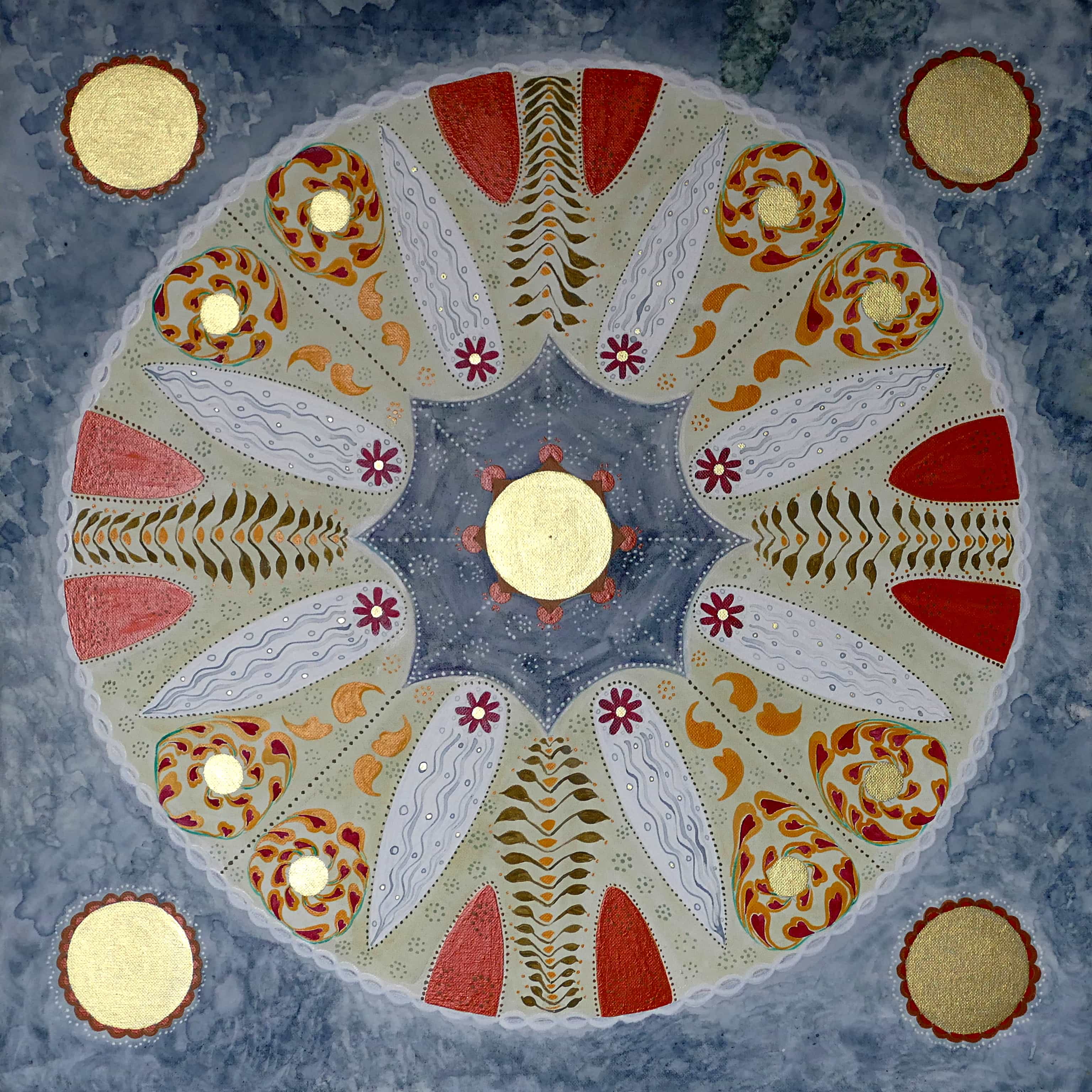 04 Glueck 2020 Aquarellfarbe Pflanzenfarbe Edelsteinpigmente auf Leinwand 50x50