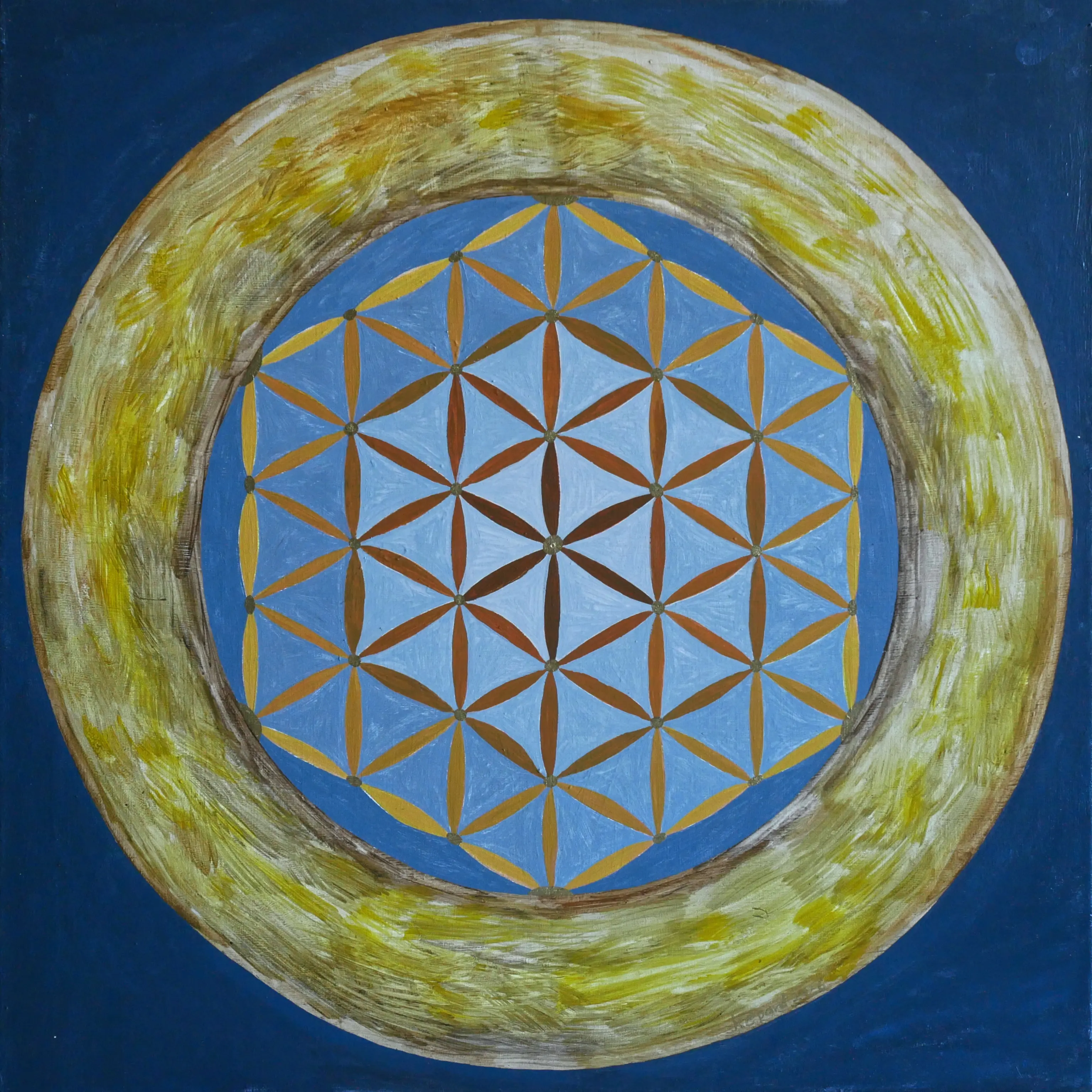 4 Blume des Lebens 2026 Acrylfarbe Edelsteinpigmente auf Leinwand 60x60
