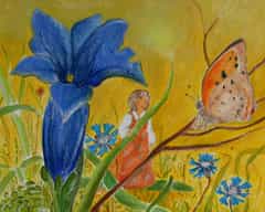 05 Elfe und Enzian 2016 Grafitstift Aquarellfarbe Pastellkreide auf Papier 25x30