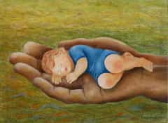 17 Geborgen in Gottes Hand 2021 Acrylfarbe Pastellkreide auf Leinwand 30x40
