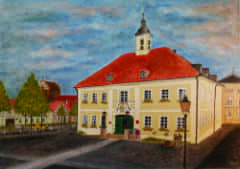 21 Rathaus in Angerm&uuml;nde 2022 Pastellkreide Acrylfarbe auf Leinwand 50 x 70