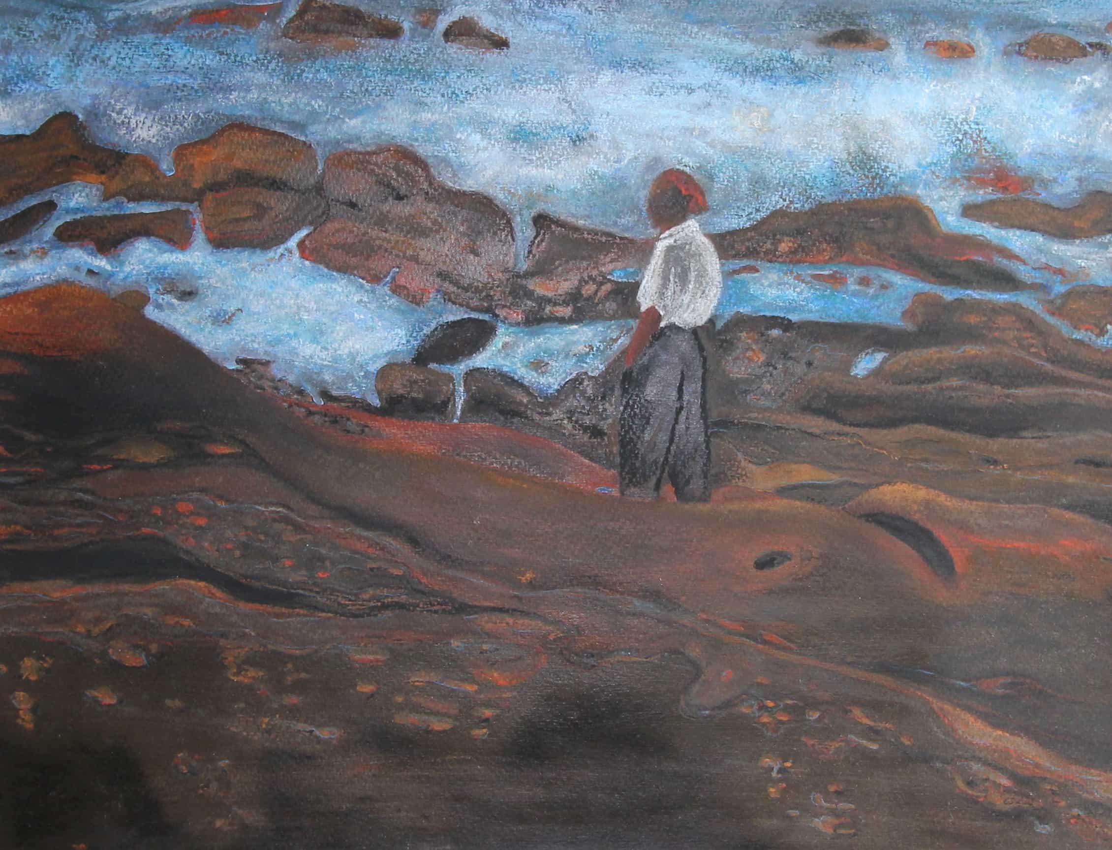 04 Mann am Meer 2 2010 Acrylfarbe Pastellkreide auf Papier 40x50